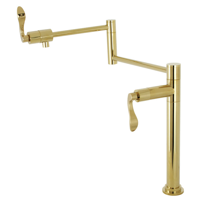 Kingston Tulare KS4702DFL - NuWave Two-Handle 1-Hole Deck Mount Pot Filler Faucet, Polished Brass