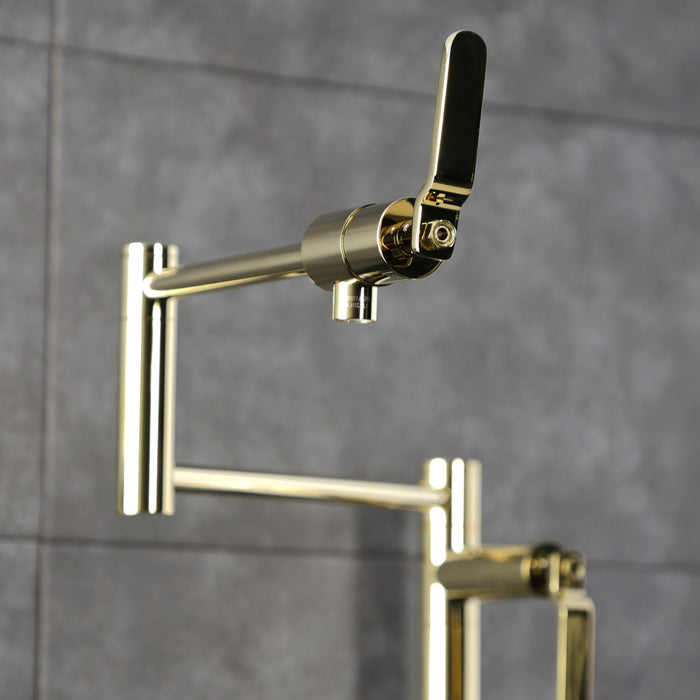 Kingston Sona KS4702KL - Whitaker Two-Handle 1-Hole Deck Mount Pot Filler Faucet, Polished Brass