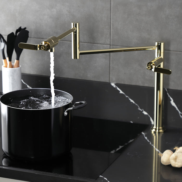 Kingston Sona KS4702KL - Whitaker Two-Handle 1-Hole Deck Mount Pot Filler Faucet, Polished Brass