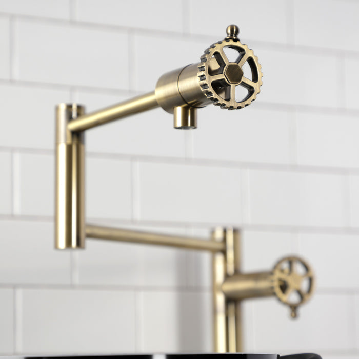 Kingston Sona KS4703CG - Fuller Two-Handle 1-Hole Deck Mount Pot Filler Faucet, Antique Brass