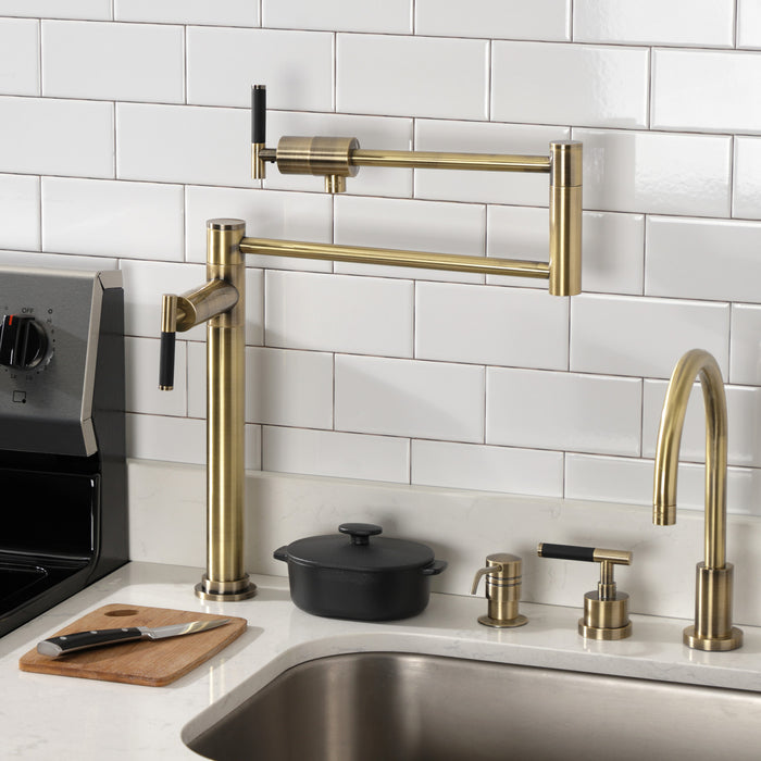 Kingston Sona KS4703CKL - Kaiser Two-Handle 1-Hole Deck Mount Pot Filler Faucet, Antique Brass