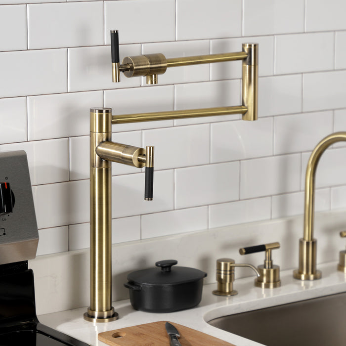 Kingston Sona KS4703CKL - Kaiser Two-Handle 1-Hole Deck Mount Pot Filler Faucet, Antique Brass