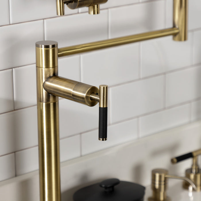 Kingston Sona KS4703CKL - Kaiser Two-Handle 1-Hole Deck Mount Pot Filler Faucet, Antique Brass