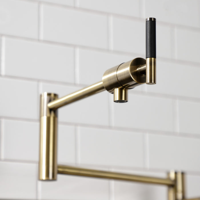 Kingston Sona KS4703CKL - Kaiser Two-Handle 1-Hole Deck Mount Pot Filler Faucet, Antique Brass