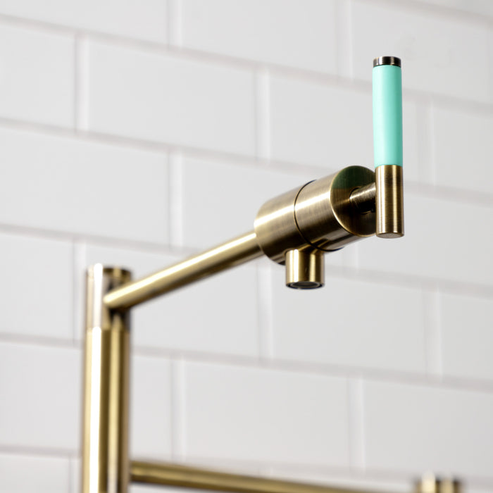 Kingston Sona KS4703CKL - Kaiser Two-Handle 1-Hole Deck Mount Pot Filler Faucet, Antique Brass