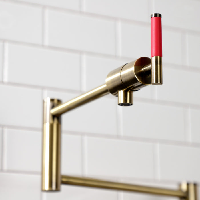 Kingston Sona KS4703CKL - Kaiser Two-Handle 1-Hole Deck Mount Pot Filler Faucet, Antique Brass