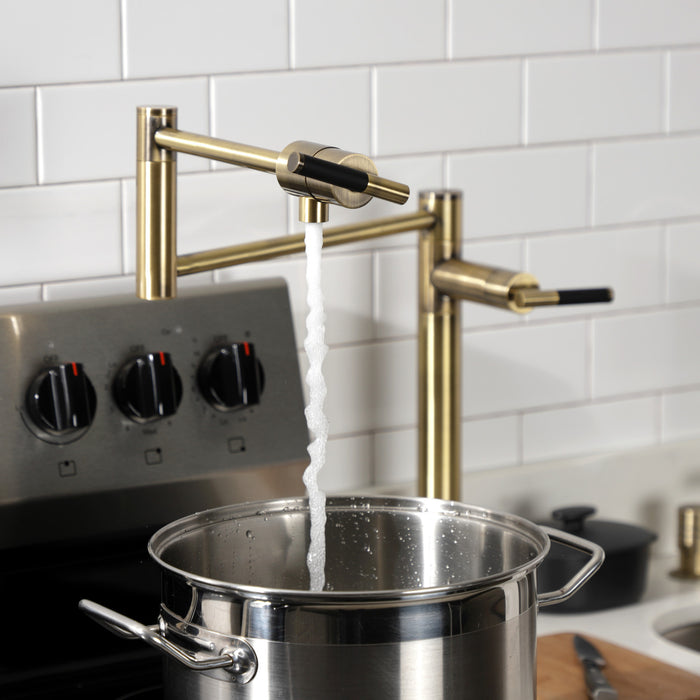 Kingston Sona KS4703CKL - Kaiser Two-Handle 1-Hole Deck Mount Pot Filler Faucet, Antique Brass