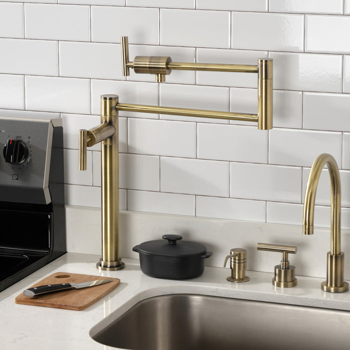 Kingston Sona KS4703CML - Manhattan Two-Handle 1-Hole Deck Mount Pot Filler Faucet, Antique Brass