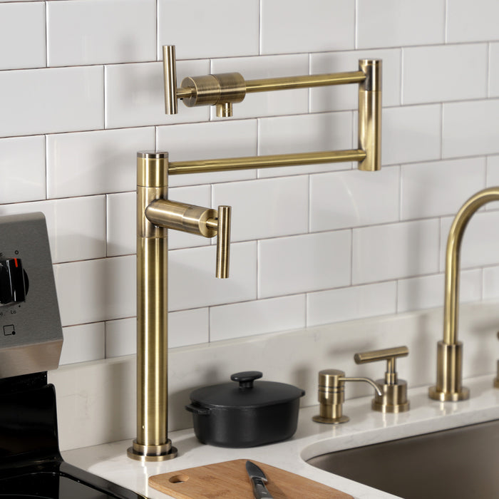 Kingston Sona KS4703CML - Manhattan Two-Handle 1-Hole Deck Mount Pot Filler Faucet, Antique Brass