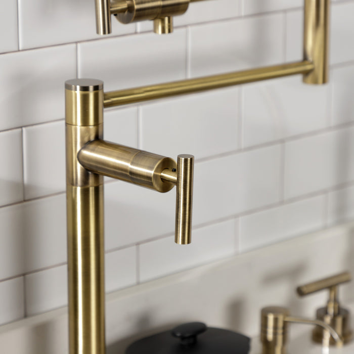 Kingston Sona KS4703CML - Manhattan Two-Handle 1-Hole Deck Mount Pot Filler Faucet, Antique Brass