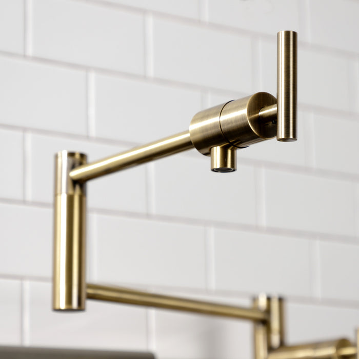 Kingston Sona KS4703CML - Manhattan Two-Handle 1-Hole Deck Mount Pot Filler Faucet, Antique Brass