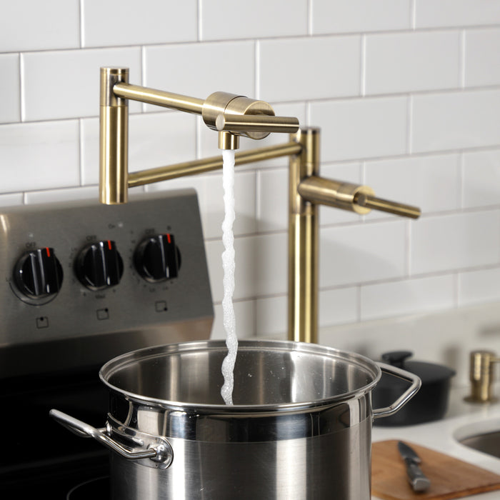 Kingston Sona KS4703CML - Manhattan Two-Handle 1-Hole Deck Mount Pot Filler Faucet, Antique Brass