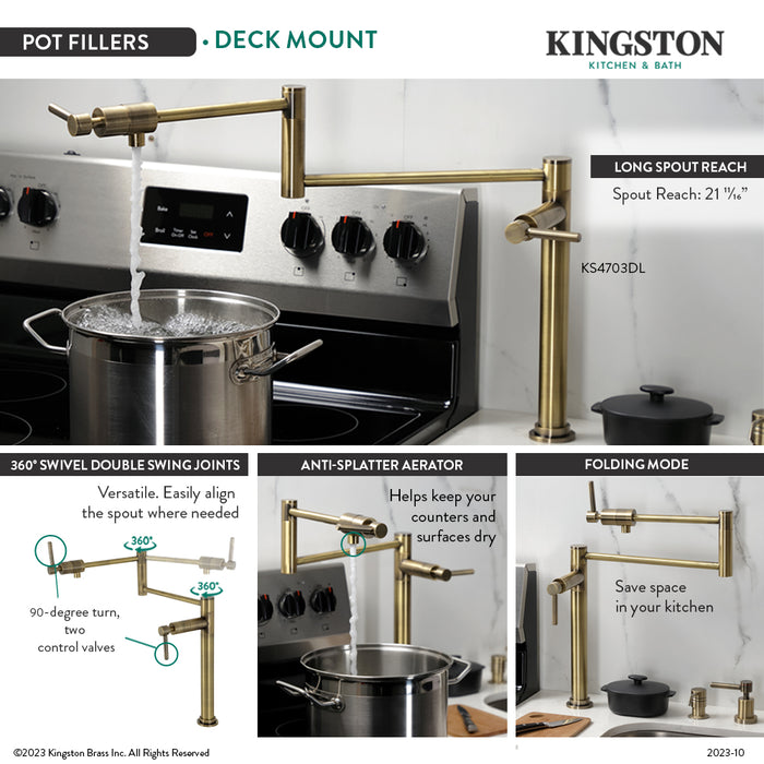 Kingston Sona KS4703DL - Concord Two-Handle 1-Hole Deck Mount Pot Filler Faucet, Antique Brass