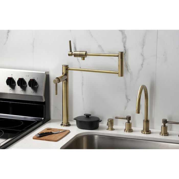 Kingston Sona KS4703DL - Concord Two-Handle 1-Hole Deck Mount Pot Filler Faucet, Antique Brass