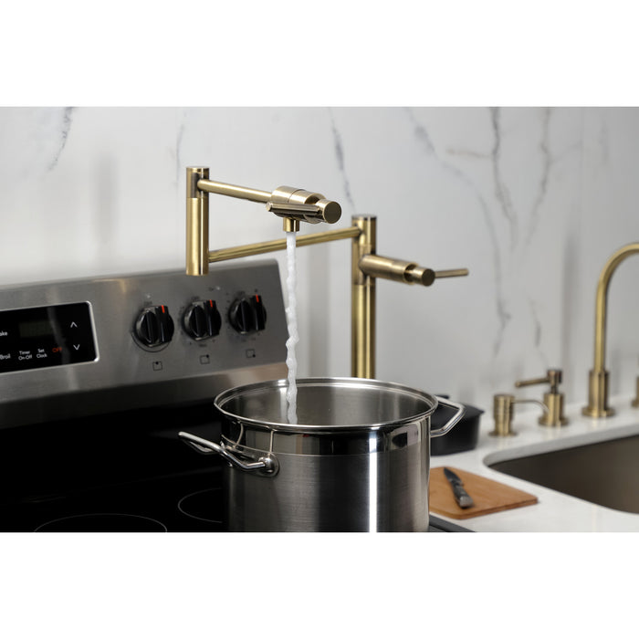 Kingston Sona KS4703DL - Concord Two-Handle 1-Hole Deck Mount Pot Filler Faucet, Antique Brass