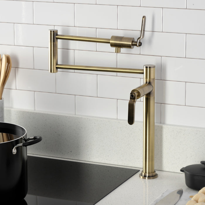 Kingston Sona KS4703KL - Whitaker Two-Handle 1-Hole Deck Mount Pot Filler Faucet, Antique Brass