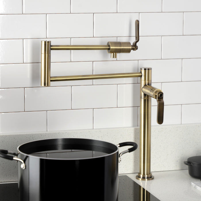 Kingston Sona KS4703KL - Whitaker Two-Handle 1-Hole Deck Mount Pot Filler Faucet, Antique Brass