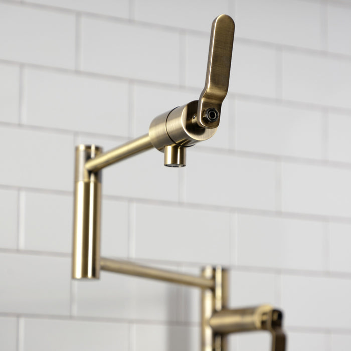 Kingston Sona KS4703KL - Whitaker Two-Handle 1-Hole Deck Mount Pot Filler Faucet, Antique Brass