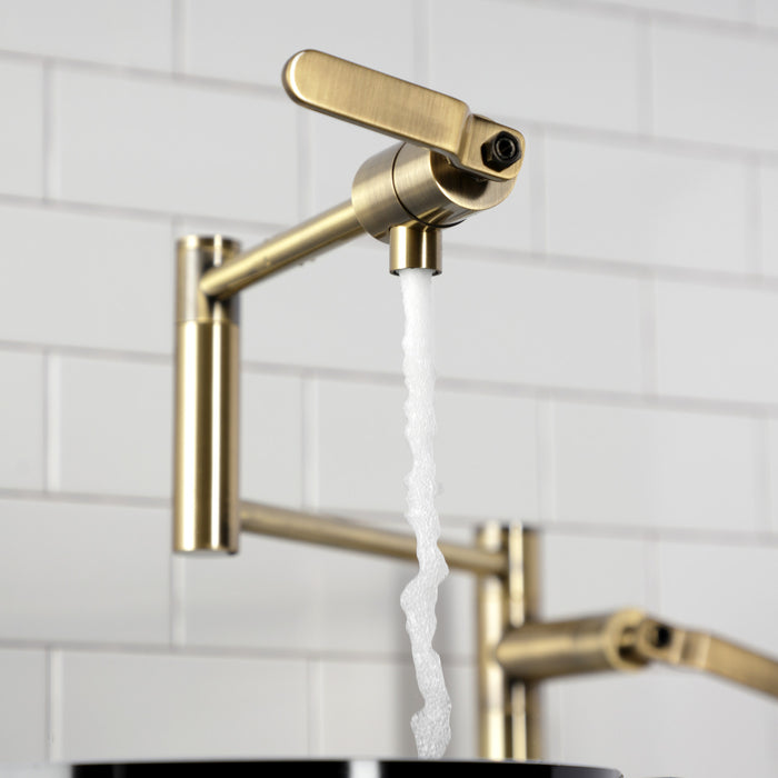 Kingston Sona KS4703KL - Whitaker Two-Handle 1-Hole Deck Mount Pot Filler Faucet, Antique Brass