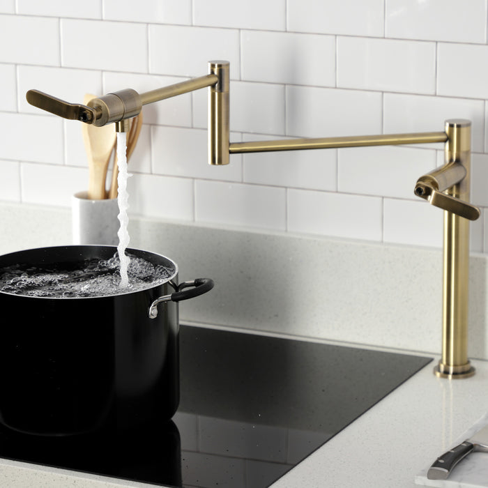 Kingston Sona KS4703KL - Whitaker Two-Handle 1-Hole Deck Mount Pot Filler Faucet, Antique Brass