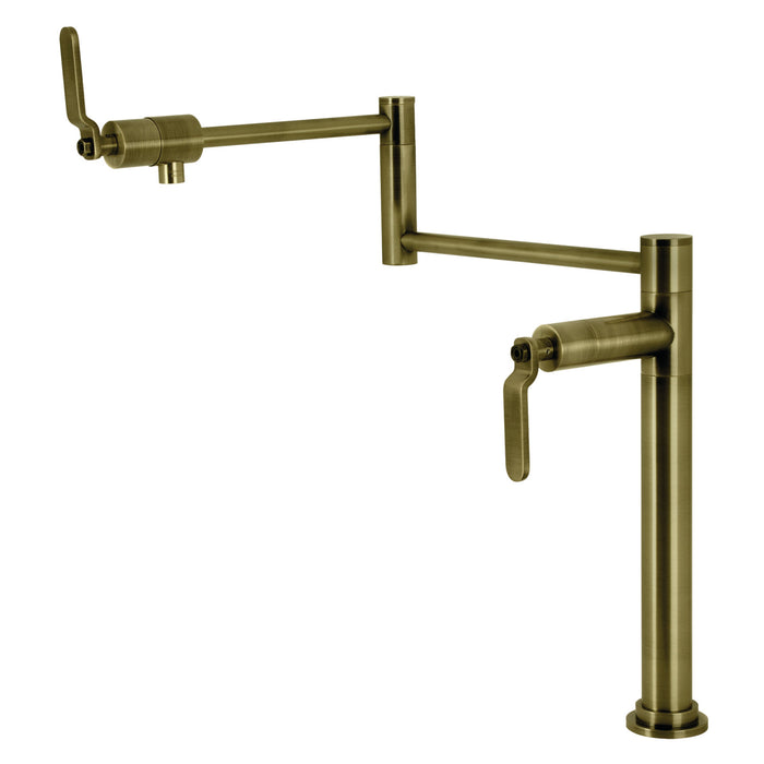 Kingston Sona KS4703KL - Whitaker Two-Handle 1-Hole Deck Mount Pot Filler Faucet, Antique Brass