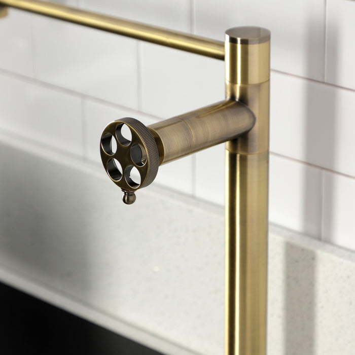 Kingston Sona KS4703RKZ - Wendell Two-Handle 1-Hole Deck Mount Pot Filler Faucet with Knurled Handle, Antique Brass