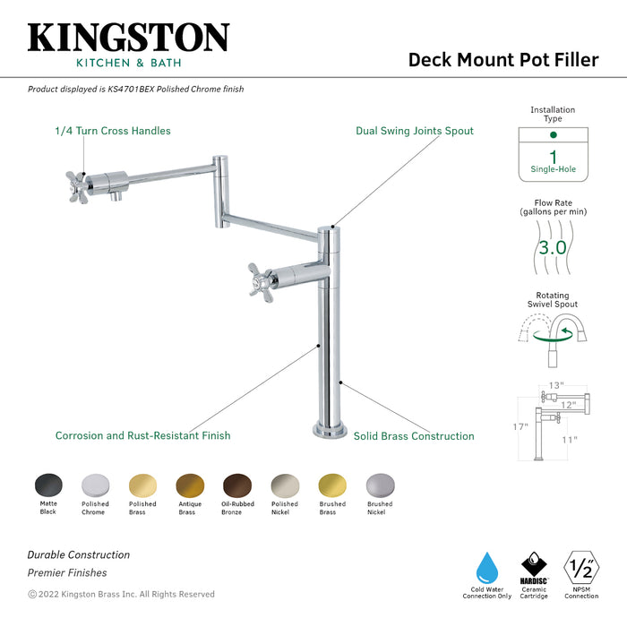 Kingston Tulare KS4705BEX - Essex Two-Handle 1-Hole Deck Mount Pot Filler Faucet, Oil Rubbed Bronze