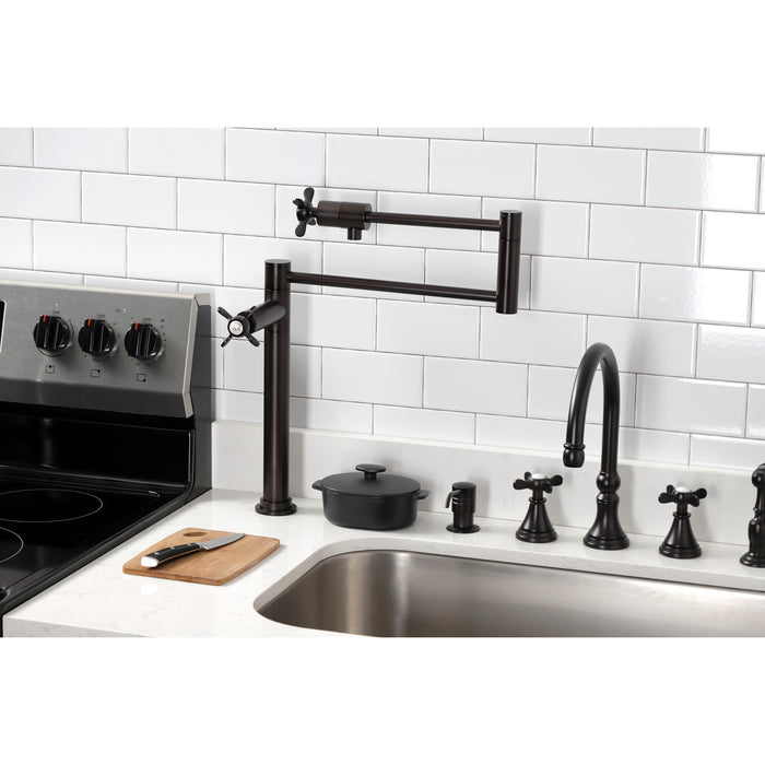 Kingston Tulare KS4705BEX - Essex Two-Handle 1-Hole Deck Mount Pot Filler Faucet, Oil Rubbed Bronze