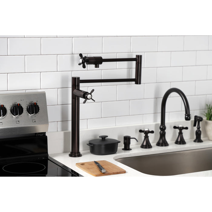 Kingston Tulare KS4705BEX - Essex Two-Handle 1-Hole Deck Mount Pot Filler Faucet, Oil Rubbed Bronze