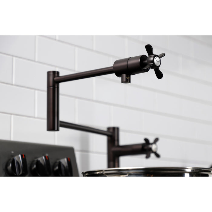 Kingston Tulare KS4705BEX - Essex Two-Handle 1-Hole Deck Mount Pot Filler Faucet, Oil Rubbed Bronze