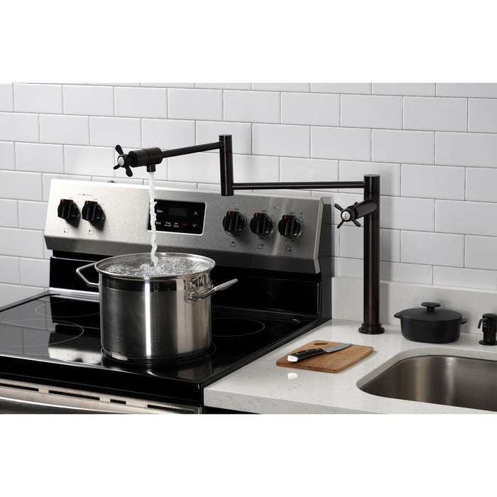 Kingston Tulare KS4705BEX - Essex Two-Handle 1-Hole Deck Mount Pot Filler Faucet, Oil Rubbed Bronze