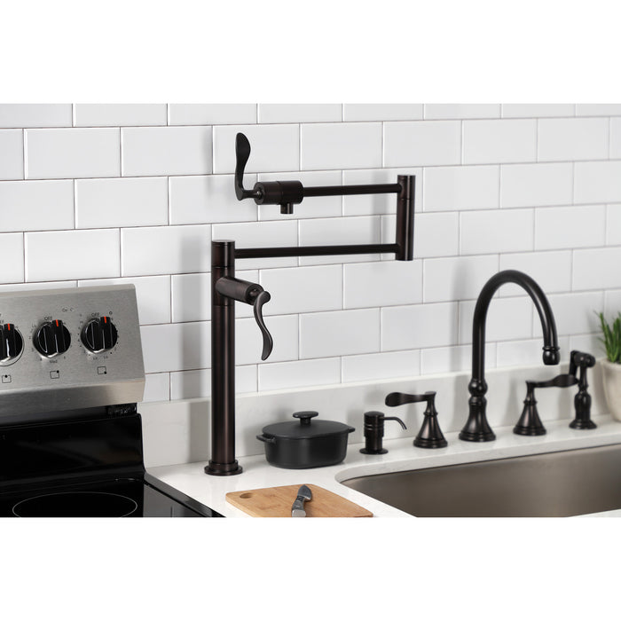 Kingston Tulare KS4705CFL - Century Two-Handle 1-Hole Deck Mount Pot Filler Faucet, Oil Rubbed Bronze