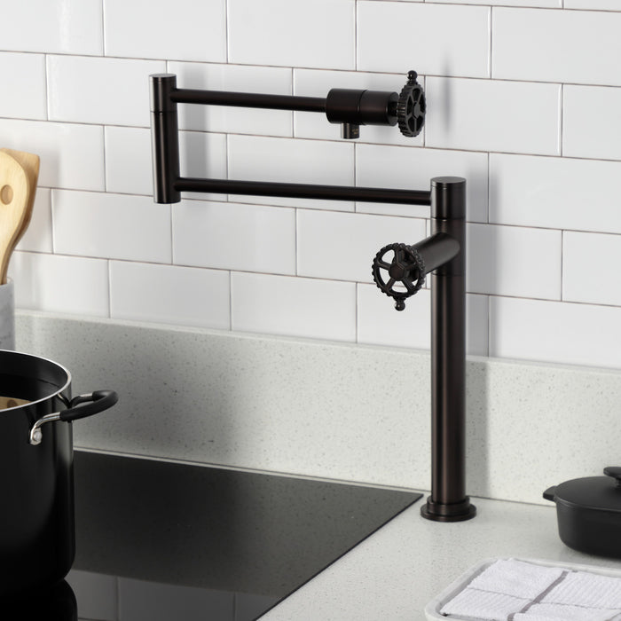 Kingston Sona KS4705CG - Fuller Two-Handle 1-Hole Deck Mount Pot Filler Faucet, Oil Rubbed Bronze