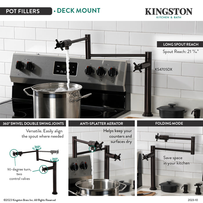 Kingston Sona KS4705DX - Concord Two-Handle 1-Hole Deck Mount Pot Filler Faucet, Oil Rubbed Bronze