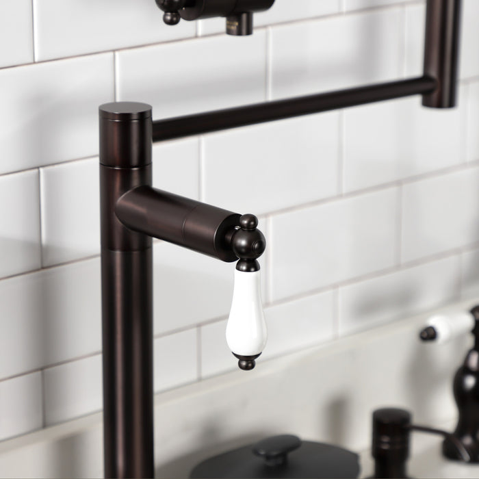 Kingston Metropolitan KS4705PL Two-Handle 1-Hole Deck Mount Pot Filler Faucet, Oil Rubbed Bronze