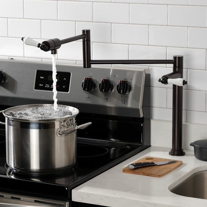 Kingston Metropolitan KS4705PL Two-Handle 1-Hole Deck Mount Pot Filler Faucet, Oil Rubbed Bronze