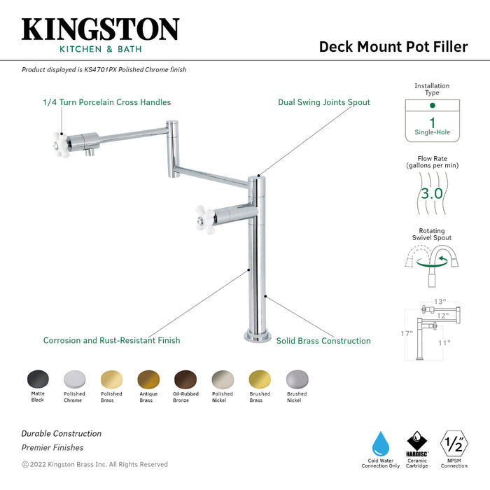Kingston Metropolitan KS4705PX Two-Handle 1-Hole Deck Mount Pot Filler Faucet, Oil Rubbed Bronze