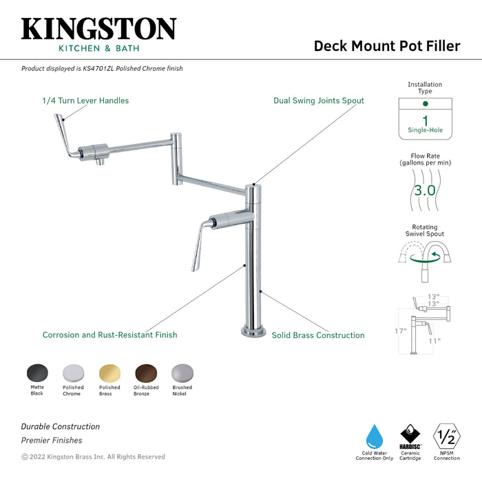 Kingston Silver Sage KS4705ZL Two-Handle 1-Hole Deck Mount Pot Filler Faucet, Oil Rubbed Bronze