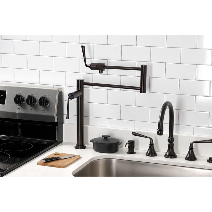 Kingston Silver Sage KS4705ZL Two-Handle 1-Hole Deck Mount Pot Filler Faucet, Oil Rubbed Bronze