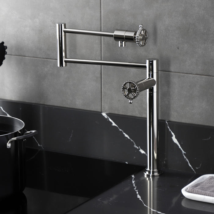 Kingston Sona KS4706CG - Fuller Two-Handle 1-Hole Deck Mount Pot Filler Faucet, Polished Nickel