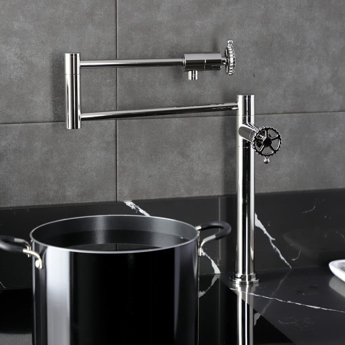 Kingston Sona KS4706CG - Fuller Two-Handle 1-Hole Deck Mount Pot Filler Faucet, Polished Nickel