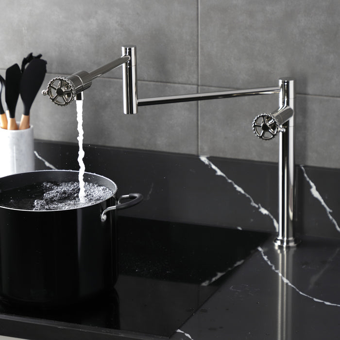 Kingston Sona KS4706CG - Fuller Two-Handle 1-Hole Deck Mount Pot Filler Faucet, Polished Nickel