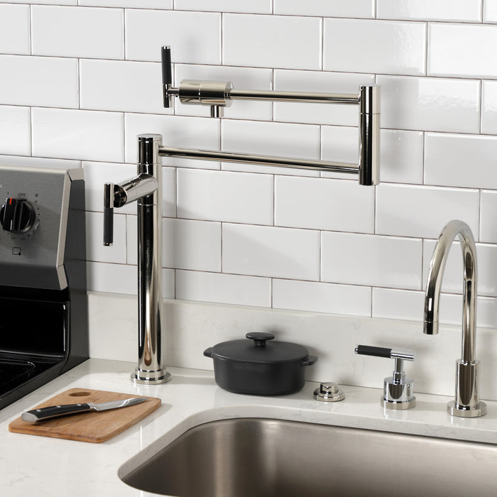 Kingston Sona KS4706CKL - Kaiser Two-Handle 1-Hole Deck Mount Pot Filler Faucet, Polished Nickel