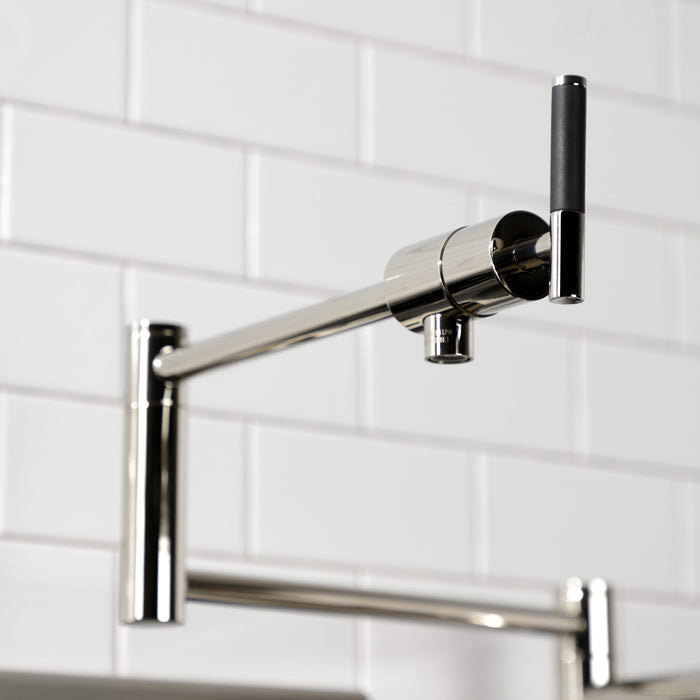 Kingston Sona KS4706CKL - Kaiser Two-Handle 1-Hole Deck Mount Pot Filler Faucet, Polished Nickel