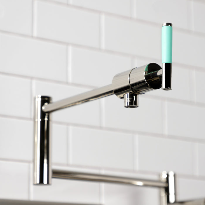 Kingston Sona KS4706CKL - Kaiser Two-Handle 1-Hole Deck Mount Pot Filler Faucet, Polished Nickel