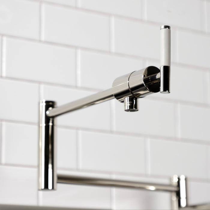Kingston Sona KS4706CKL - Kaiser Two-Handle 1-Hole Deck Mount Pot Filler Faucet, Polished Nickel