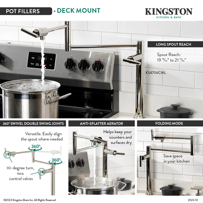 Manhattan KS4706CML Two-Handle 1-Hole Deck Mount Pot Filler Faucet, Polished Nickel