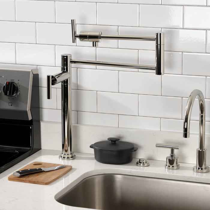 Manhattan KS4706CML Two-Handle 1-Hole Deck Mount Pot Filler Faucet, Polished Nickel