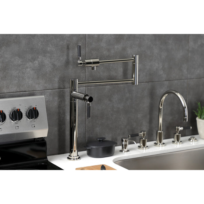 Kingston Sona KS4706DKL - Kaiser Two-Handle 1-Hole Deck Mount Pot Filler Faucet, Polished Nickel