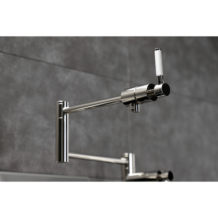 Kingston Sona KS4706DKL - Kaiser Two-Handle 1-Hole Deck Mount Pot Filler Faucet, Polished Nickel